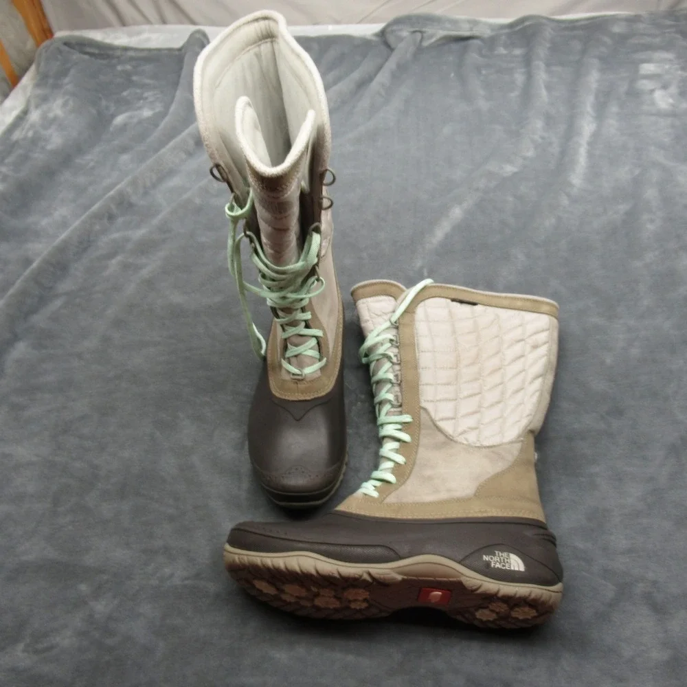 North Face Snow Boots Women 9 Brown Thermoball Utility Lace‎ Up Quilted Winter